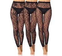 Jadive 3 Collants en Résille sans Pied Noirs Gothiques Leggings en Filet de Taille Haute sans Orteils (Style de Nouveauté)