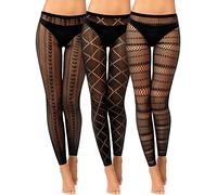 Jadive 3 Collants en Résille sans Pied Noirs Gothiques Leggings en Filet de Taille Haute sans Orteils (Style Géométrique)