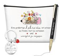 Jadive 3 Pièces Cadeau Adieu pour Enseignant Trousse de Maquillage Porte-Clés avec Coeur Stylo Gel Merci pour Tout Cadeau de Retraite pour Éducateur École Primaire Diplôme