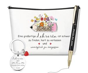 Jadive 3 Pièces Cadeau Adieu pour Enseignant Trousse de Maquillage Porte-Clés avec Coeur Stylo Gel Merci pour Tout Cadeau de Retraite pour Éducateur École Primaire Diplôme