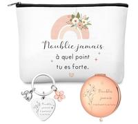 Jadive 3 Pièces Coffret Cadeau Motivation pour Femme Trousse de Maquillage Inspirante Miroir de Voyage avec Loupe 1X/ 2X Porte-Clés Encouragement pour Amie Collègue Anniversaire ou Fête des Mères