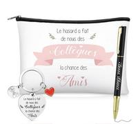 Jadive Cadeau Collègue de Travail Femme Porte-Clés Trousse de Maquillage avec Stylo Cadeau Départ de Collègue Idée Cadeaux Retraite Merci pour Ami Noël Anniversaire(Collègues par Hasard)
