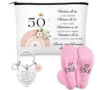 Jadive Cadeaux pour Les Femmes pour Leur Anniversaire y Compris Trousse de Maquillage pour Femme Chaussettes et Porte-Clés de pour Les Épouse Mère Grand-Mère Fille Sœur Petite(50 Ans)