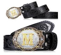 Jadive Ceinture à Boucle Cuir de Rodéo Cow-Boy Occidental de Lettres Initiales ABCDMRJ à Z, 1,5 Pouces de Large (Lettre M)