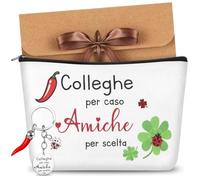 Jadive Coffret Cadeau pour Collègues 1 Trousse à Maquillage avec Colleghe per Caso Amiche per Scelta 1 Porte-Clés Gravé et 1 Enveloppe avec Ruban Cadeaux de Remerciement pour les Collègues et Amies