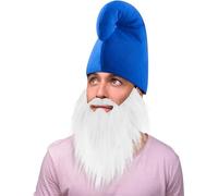 Jadive Ensemble de costume de nain avec barbe de nain - Barbe blanche - Bonnet de lutin - Père Noël - Bonnet pointu - Accessoire amusant pour adultes - Costume d'Halloween de Noël (bleu)