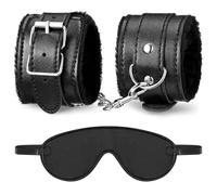 Jadive Ensemble de Servitude Menottes en Métal avec Clés Masque pour Yeux Jouet en Peluche Menottes en Cuir pour Accessoires Vestimentaires de Police Accessoires de Jeu de Rôle(Noir,Élégant)