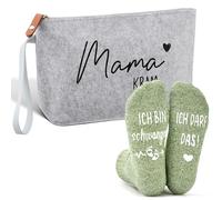 Jadive Set 2 Cadeaux pour Future Maman Trousse à Maquillage Mama Kram en Feutre avec Fermeture Éclair Chaussettes Antidérapantes de Grossesse pour Nouvelle Maman Annoncer Grossesse (Gris Clair, Vert)