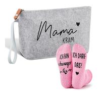 Jadive Set 2 Cadeaux pour Future Maman Trousse à Maquillage Mama Kram en Feutre avec Fermeture Éclair Chaussettes Antidérapantes de Grossesse pour Nouvelle Maman Annoncer Grossesse (Gris Clair, Rose)