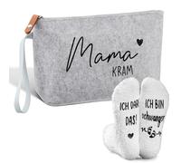 Jadive Set 2 Cadeaux pour Future Maman Trousse à Maquillage Mama Kram en Feutre avec Fermeture Éclair Chaussettes Antidérapantes de Grossesse pour Nouvelle Maman Annoncer Grossesse (Gris Clair, Blanc)