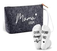 Jadive Set 2 Cadeaux pour Future Maman Trousse à Maquillage Mama Kram en Feutre avec Fermeture Éclair Chaussettes Antidérapantes de Grossesse pour Nouvelle Maman Annoncer Grossesse (Gris Moyen, Blanc)