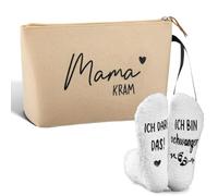 Jadive Set 2 Cadeaux pour Future Maman Trousse à Maquillage Mama Kram en Feutre avec Fermeture Éclair Chaussettes Antidérapantes de Grossesse pour Nouvelle Maman Annoncer Grossesse (Beige, Blanc)
