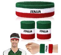 Jadive Set de Bandeaux Anti-Transpiration Italie 1 Bandeau de Sport de Italia 2 Bandeaux de Poignet Italiens Serre-Tête Drapeau Italien Accessoires de Costumes Absorbants pour Femmes Hommes