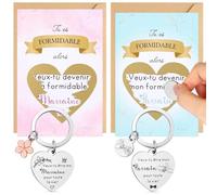 Jadive Set de Cadeau pour Marraine Parrain 2 Porte-Clé 2 Carte, Fleurs | 2 Autocollant à Gratter, 2 Enveloppe, Carte Demande Marraine, Annonce Baptême, Cadeau pour Noël et Naissance
