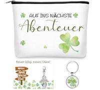 Jadive Set de Cadeaux pour Collègues Porte-Clés Ange Gardien Porte-Bonheur Trèfle Trousse à Cosmétiques Carte de Vœux Cadeaux Inspirants pour Adieu Nouvel Emploi Office Retraite