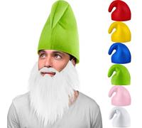 Jadive Set de Costumes de Nain Chapeau de Nain avec Barbe de Naine Blanche Chapeau de Gnome de Carnaval Chapeau Pointu du Père Noël Chapeau d'Elfe Costume Amusants pour Adultes Halloween(Vert)