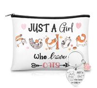 Jadive Trousses de Maquillage de Chat pour Femme Fille Porte-Clés de Chat Drôle Just a Girl Who Loves Cats Sac de Cosmétiques Porte-Clés de Chat Cadeaux pour Amoureux des Chats pour Noël Anniversaire
