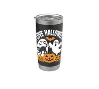 J'adore Halloween, le chat fantôme et les citrouilles Gobelet isotherme en acier inoxydable double paroi