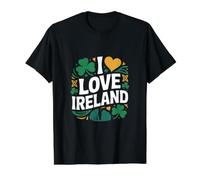 J'adore Ireland Shamrock Heart Pride T-Shirt Graphique avec Valeur, Homme, Noir, XL