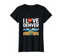 J'adore Le Design du Paysage Urbain et montagnard de Denver T-Shirt Graphique avec Valeur, Femme, Noir, S