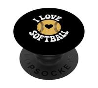 J'adore le softball, le sport en forme de cœur PopSockets PopGrip Adhésif