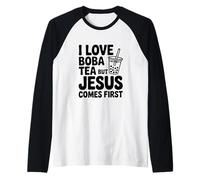 J'adore Le thé Boba, mais Jésus Vient en Premier Manche Raglan