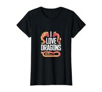 J'adore Les Dragons, créature Mythique T-Shirt Graphique avec Valeur, Femme, Noir, XS