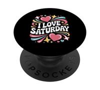 J'adore les vibrations cardiaques colorées du samedi PopSockets PopGrip Adhésif