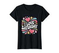 J'adore Les Vibrations cardiaques colorées du Samedi T-Shirt Graphique avec Valeur