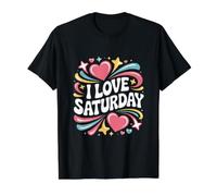 J'adore Les Vibrations cardiaques colorées du Samedi T-Shirt Graphique avec Valeur, Homme, Noir, S