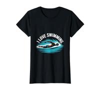 J'adore Nager, Aquatic Passion Expression T-Shirt Graphique avec Valeur, Femme, Noir, M