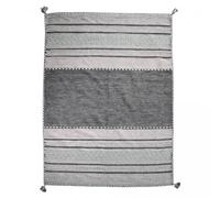 Jadorel Tapis Kilim, 120 X 170 Cm, Coton Naturel Tissé À La Main, Motif Ethnique Rayures Graphiques, Gris, Noir, Idéal Salon Chaleureux, 12204