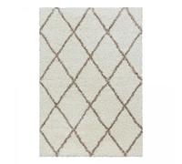 Jadorel Tapis Rond Chambre, 120x120 Rond, Forme Cercle Élégante, Motif Berbère Losanges, Crème, Texture Shaggy Tissé, Fait en Turquie, 7233