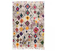 Jadorel UnAmourDeTapis Tapis Berbère Style, 200 X 290 Cm, Motif Berbère, Gris, Rouge, Jaune, Bleu, Violet, Tissé en Turquie, Poil Ras, Franges, 5204