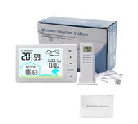 Jadpes Station Météo Sans Fil Moniteur de Température Intérieur Extérieur | Écran LCD, température précise, heure 12/24 heures, rétroéclairage réglable, plusieurs langues