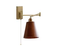 Jadssox Applique Murale À Bras Pivotant En Bois Avec Interrupteur À Chaînette - Luminaire Mural En Métal Doré Réglable, Appliques Scandinaves Pour Salon Et Chambre(Walnut color)