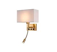 Jadssox Applique Murale dorée Abat-Jour en Tissu Appliques murales Modernes avec Port de Charge USB, Interrupteur Marche/arrêt Montage Mural LED Lecture projecteurs pour Chambre Chevet Salon