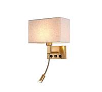 Jadssox Applique Murale dorée Abat-Jour en Tissu Appliques murales Modernes avec Port de Charge USB, Interrupteur Marche/arrêt Montage Mural LED Lecture projecteurs pour Chambre Chevet Salon