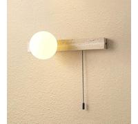 Jadssox Applique Murale en Pierre Naturelle avec Interrupteur à Chaînette - Globe en Verre Monté sur Mur, Lampe Murale Nordique, Appliques en Travertin Jaune avec Sphère en Verre Blanc pour Salon