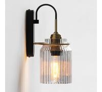 Jadssox Applique murale industrielle en verre, applique murale en métal noir, applique murale vintage câblée avec verre strié, appliques murales de ferme, appliques murales de salon et de chambre à co