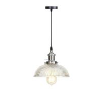 Jadssox luminaire Suspendu à dôme Industriel plafonnier rétro avec Verre nervuré, Suspension en métal chromé, îlot de Cuisine Salle à Manger café Bar loft Lampes suspendues