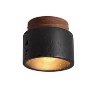 Jadssox Plafonnier en Pierre Noire Wabi Sabi, plafonnier Semi-encastré en Bois, Petit luminaire près du Plafond de 119 cm avec Abat-Jour en Pierre de travertin, luminaire pour escaliers de Couloir