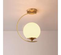 Jadssox Plafonnier Globe doré Semi-encastré avec Anneau Moderne Proche du Plafond avec Abat-Jour en Boule de Verre Blanc pour Cuisine de Ferme, Salon, Couloir