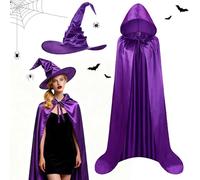 Jadyon DéGuisement De SorcièRe Pour Femme, Ensemble 2 PièCes Avec Cape Violette De 110 Cm Et Chapeau De SorcièRe Pliable, DéGuisement De Sorciè-Re Pour Halloween, Carnaval Et FêTes Costumées