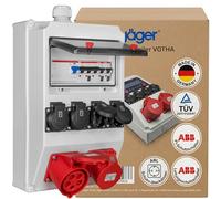 JÄGER Distributeur mural, boîte de distribution en saillie, répartiteur de courant puissant, répartiteur de courant de construction, prêt à être câblé avec ABB FI & LS, 2 x CEE 16 A / 32 A 400 V, 4