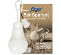 JÄGER Lot de 5 ampoules LED de chantier avec ampoules, lampe de chantier, lampe de chantier, lampe de rénovation, remplace la douille E27 et douille de lampe E27 avec câble, 10 W, 4000 K, blanc neutre