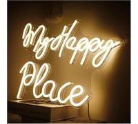 Jaeooai Luminaires Néon Signe Mon Endroit Heureux Maison Art Décoration Murale Bar Chambre Décoration murale au néon