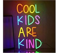 Jaeooai Néon signe COOL KIDS ARE KIND Pour Décoration Murale, Panneaux À Intensité Variable 23cm×42cm Décoration murale au néon