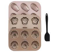 Jaeskeclip Lot de 4 moules à madeleines, moules à gâteau en forme de cœur, pour cuisson au four, avec 3 moules à gâteau de différentes formes et 1 grattoir