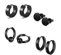 Jaetech 4 Paires Acier Inoxydable Boucle d’Oreille Anneau Homme Femme Ronde Clou d’Oreille Piercing (Noir)